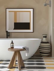 Elegant Minimalism: Oak Framed Art Print in Bathroom