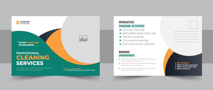 Cleaning service agency postcard template design or best cleaning service eddm postcard template layout