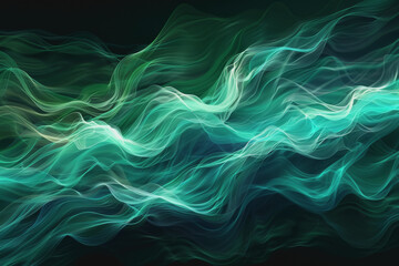 Lively green hues on a black s, abstract vibrancy, colorful motion,