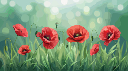 Poppy flowers on green grass. Remembrance Day 