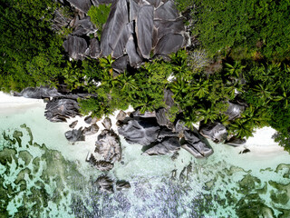 Anse Cocs beach, La Digue Seychelles, tropical beach during a luxury vacation in Seychelles....