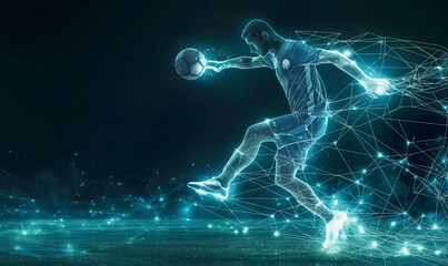 Fototapeta premium Abstract digital and futuristic Digital Art of Soccer Player in Action - Polygonal wireframe silhouette
