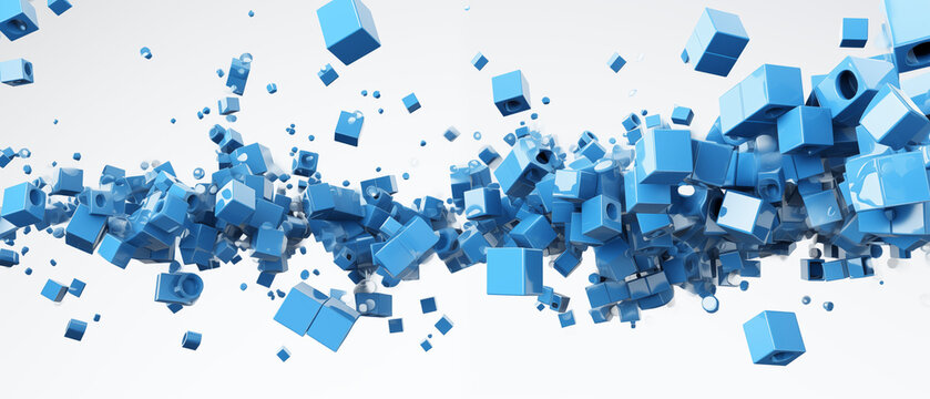 Exploding Blue Blocks on a White Background