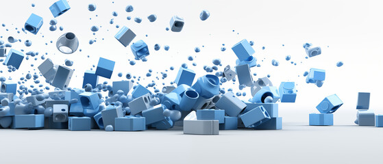 Creative Burst of Blue Cubes on White Background
