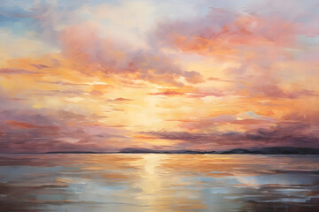 Serene Sunset Calm, abstract landscape art, painting background, wallpaper, generative ai