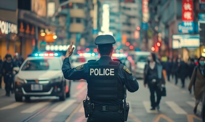 A police officer guide busy traffic with hand gesture