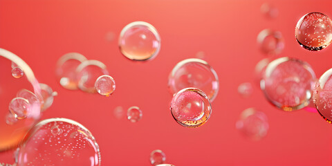 Dreamy Air Soap Bubbles Floating Gracefully on Vibrant Red Background, Fantastical Floating Delight