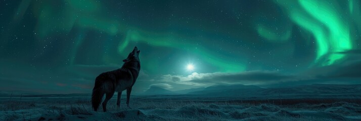 Wolf Howling at Northern Lights