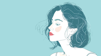 Pretty drawn woman on light blue background Vectot st