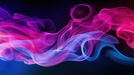 Multicolored smoke for aromatherapy and relaxation on black background, beautiful swirled puffs of smoke. 