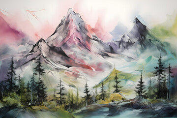 Peaceful Mountain Retreat, abstract landscape art, painting background, wallpaper, generative ai