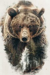 Double exposure Bear and Forest
