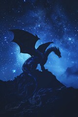 Fototapeta premium Mystical Dragon Silhouette Against Starry Night Sky