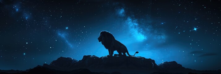 Majestic Lion Silhouette with Galactic Night Sky