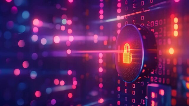 A close-up photo of a computer screen showing a lock icon, symbolizing digital security, Visualisation of a strong password resisting hacking attempts