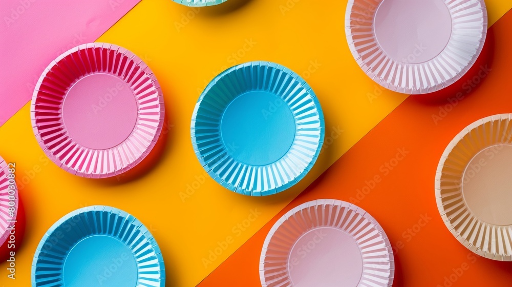 Poster create a visually striking backdrop with paper plates on a vibrant, solidcolored background for dyna