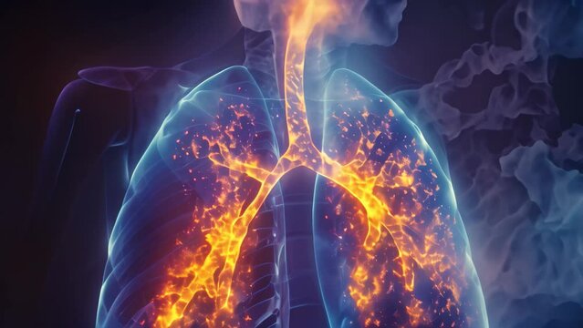 Computer Generated Video of Human Lung With Detailed Anatomy and Vasculature, X-ray film of the human lung in 3D