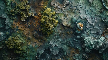 A close up of a rock covered in lichen texture. - obrazy, fototapety, plakaty