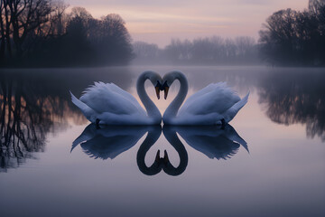 Twilight Reflections: A Tale of Love and Elegance Captured through the Serene Beauty of Swans