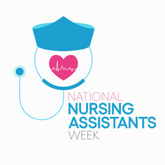 Nursing Assistants week is observed every year in June, The main role of a CNA is to provide basic care to patients and help them with daily activities. vector illustration.