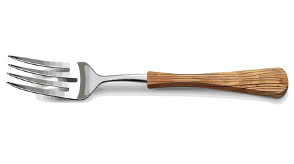 Silver fork with wooden handle on white background vector