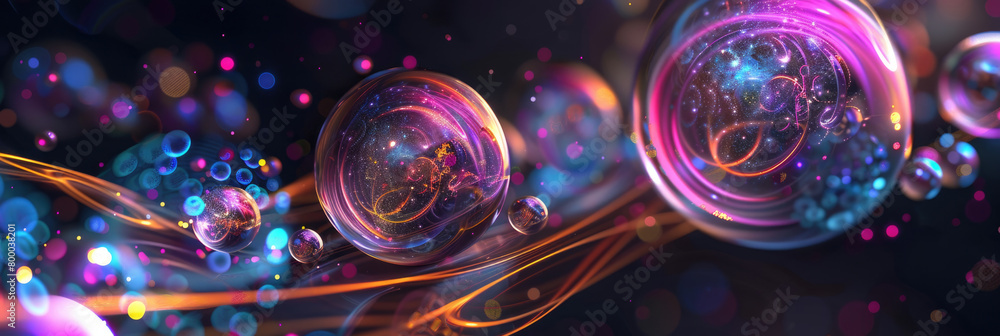 Poster multiple bubbles in various sizes floating mid-air against a clear background