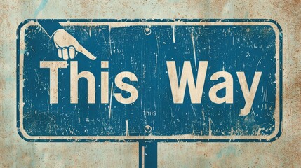 Fototapeta premium Minimalist Directional Sign with Hand: Blue and White Metallic Text Illustration