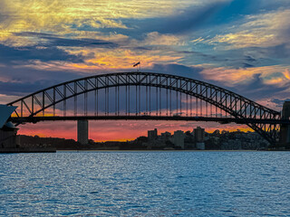 Naklejka premium Monday 29 April 2024 Beautiful colours of the Sky at sunset over Sydney Harbour Bridge NSW Australia 