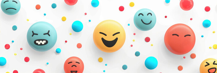 A collection of emoji faces showcasing different expressions surrounded by colorful confetti