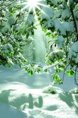 Sunlight beams through lush green forest canopy, creating a beautiful natural scene