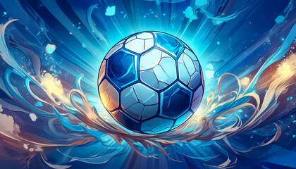 Fototapeta premium Illustration of a soccer ball on blue background