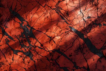 Red Marble Texture With Black Veins, Creating An Abstract Background With Sun Light And Shadows