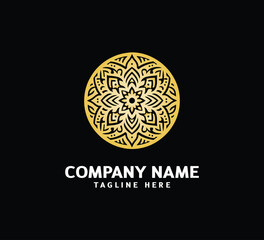 Gold Mandala logo design. Abstract beauty Mandala. Floral ornament. Decorative circle ornament style