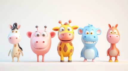Naklejka premium Cute Cartoon Safari Animals Lineup Illustration