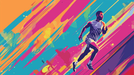 Sporty man running on color background Vectot style vector