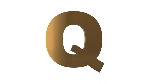 The Letter "Q" 3d gold animation seamless loop on white background. 4K