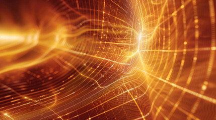 Abstract yellow and black background featuring intricate lines and dots creating a visually striking pattern