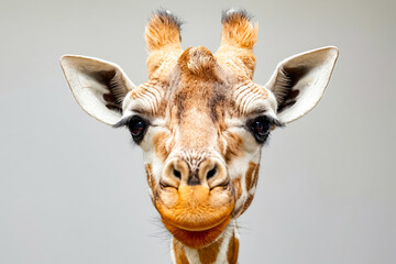 Close up of giraffe's face.
