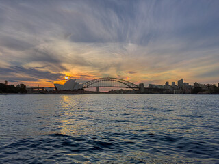 Monday 29 April 2024 Beautiful colours of the Sky at sunset over Sydney Harbour Bridge NSW Australia 