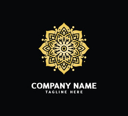 Gold Mandala logo design. Abstract beauty Mandala. Floral ornament. Decorative circle ornament style