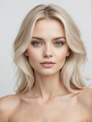 plain white background close-up portrait portrait of blonde beautiful woman from Generative AI