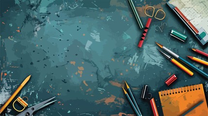 Stationery supplies on grunge color background Vector