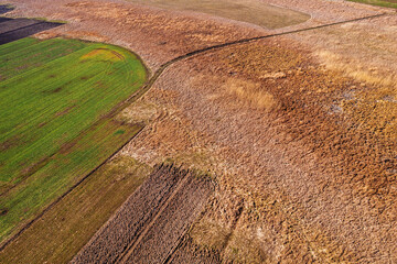 Turning barren into a fertile land with rich soil, aerial view