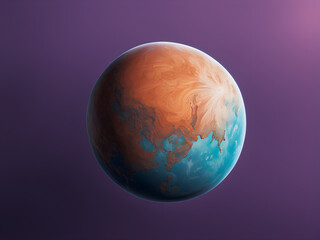 A 3D planet on a solid color background, interstellar travel, Mars or Earth, planets in space