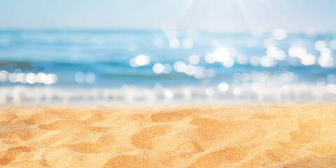 Blurred defocused natural background of tropical summer beach with sparkling reflections on the...