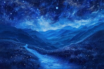 Fototapeta premium Serene Starlit Sapphire Scape