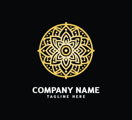 Gold Mandala logo design. Abstract beauty Mandala. Floral ornament. Decorative circle ornament style