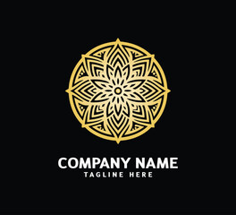 Gold Mandala logo design. Abstract beauty Mandala. Floral ornament. Decorative circle ornament style