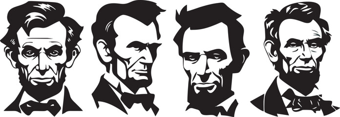 Print, Black and white silhouette of Abraham Lincoln vector. Portrait photo of President Abraham Lincoln from 1863. Was an American politician who led the United States during the Civil War.
