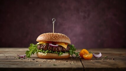 hamburger on a wooden background Spring Euphoria: Burger Extravaganza